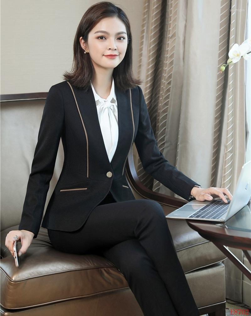 

Women' Two Piece Pants High Quality Fabric Ladies Black Blazer Women Business Suit Formal Office Suits Work Wear Pant And Jacket Set Unform, Picture shown