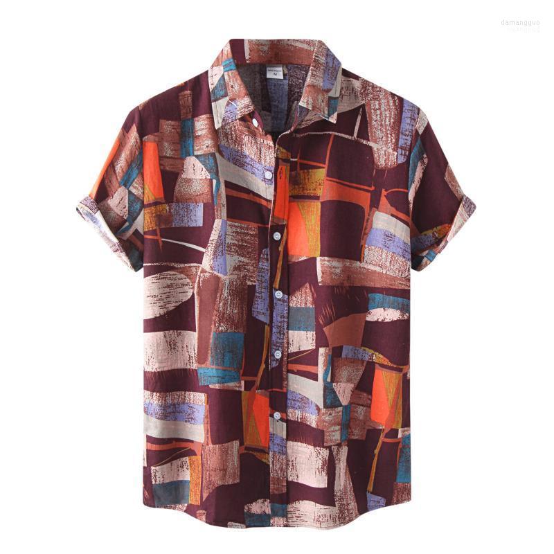 

Men's Casual Shirts Men's Beach Geometry Print Short Sleeve Button Turn-down Collar Shirt, Orange