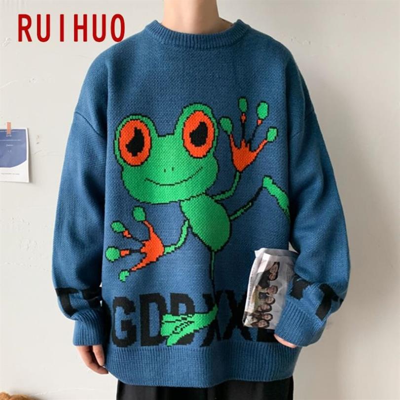 

RUIHUO Print Sweater Men Clothing 2020 Fashion Harajuku Sweaters Pullover Mens Sweater For Men Korean Clothes -5XL229s, White
