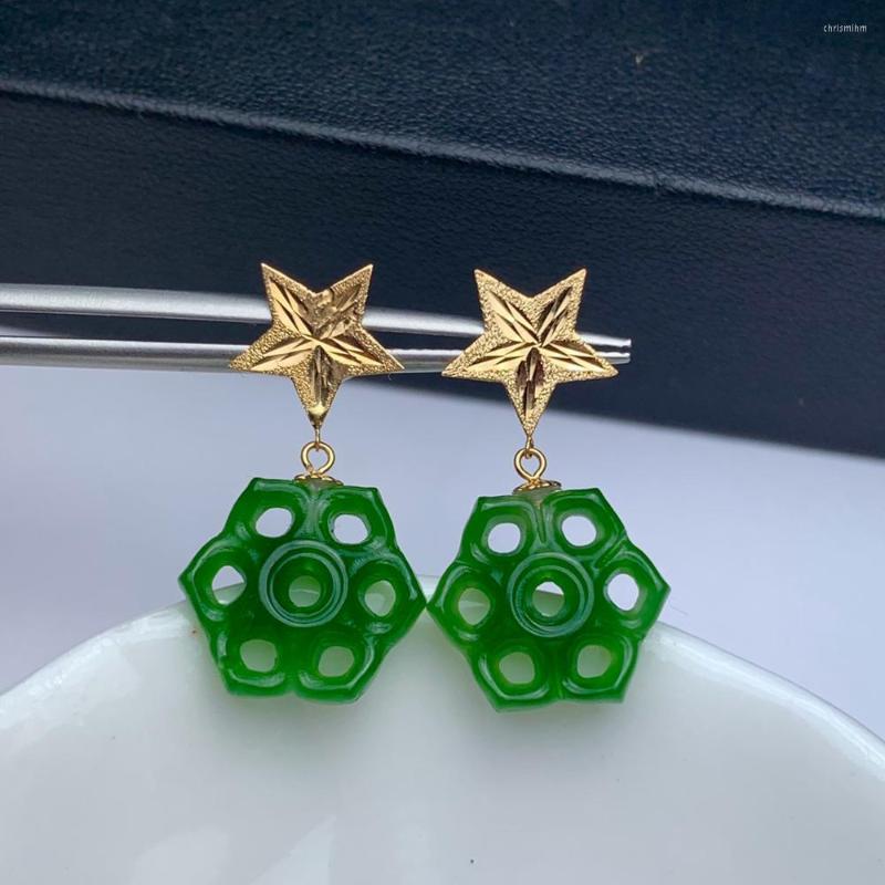 

Dangle Earrings SHILOVEM 18k Yellow Gold Natural Jasper Drop Earring Classic Fine Jewelry Women Wedding Christmas Gift 14mm Myme1414888by