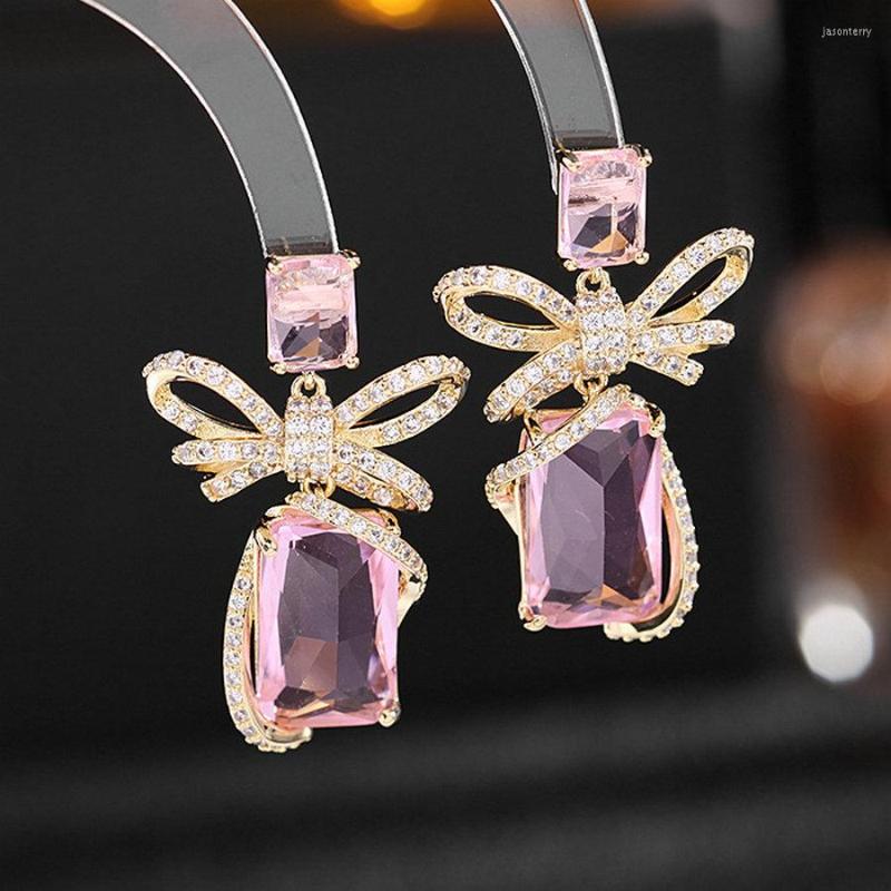 

Dangle Earrings 1 Pair Luxury Bowknot Drop Elegant Tassel Square CZ For Women Party Accessories