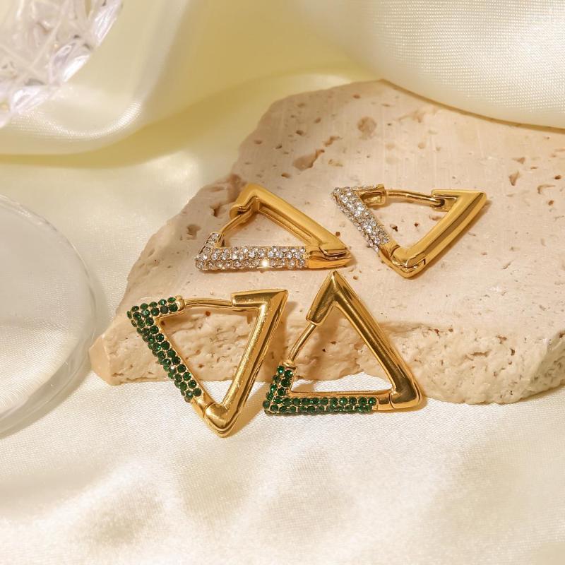 

Hoop Earrings Uworld INS Triangle Shape Tiny Zircon Inlaid Huggie Stainless Steel Waterproof Gift Jewelry Pendientes Mujer