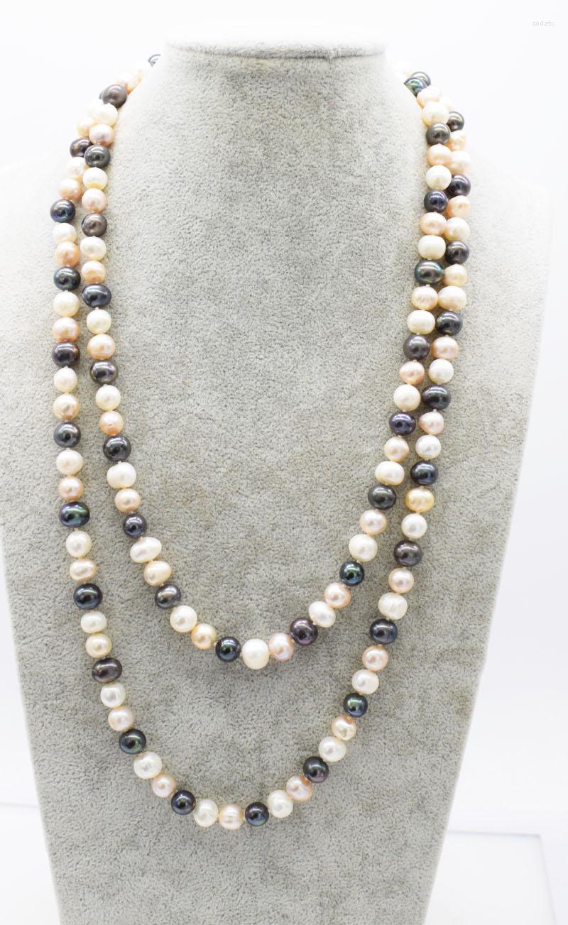 

Chains Frershwater Pearl 7-9mm White/pink / Black Near Round Long Necklace 45inch Wholesale Beads Nature FPPJ Woman 2022