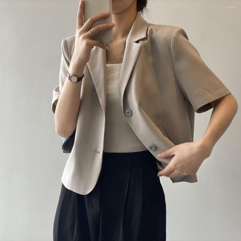 

Women' Suits Casual Office Jacket Notched Collar Breathable Women Blazer Short Sleeve Cool Thin Cropped Coat, Khaki