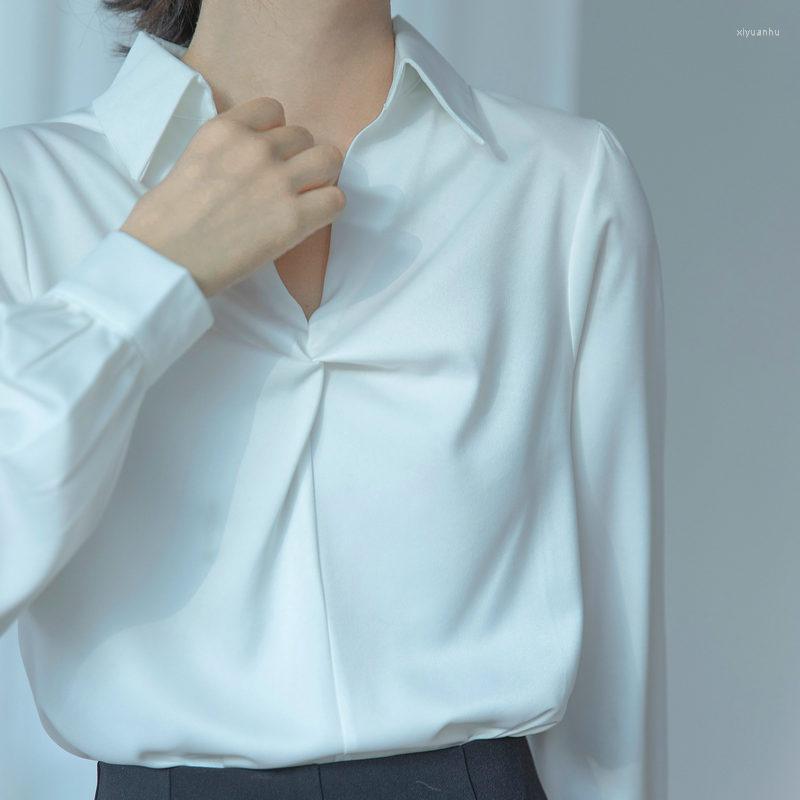 

Women's Blouses White Shirt Women's 2022 Spring Elegant Long-sleeved Chiffon Tops And Blouse Women Solid Clothing 4XL Drop Blusas 2610