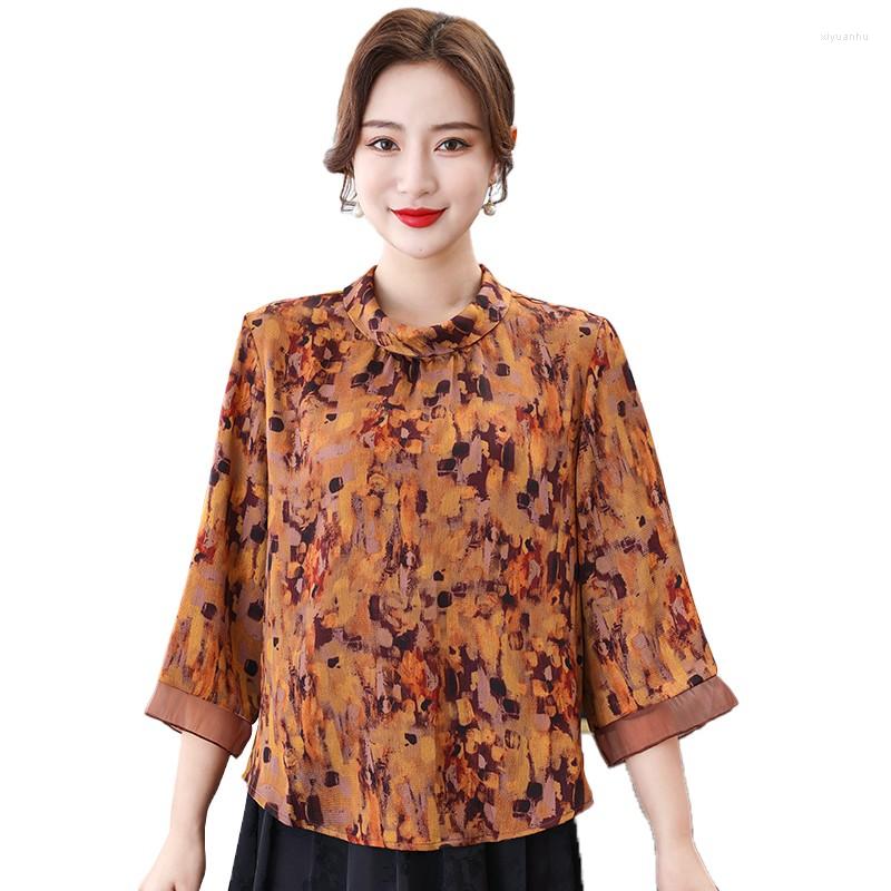 

Women's Blouses Mesh Patchwork Sleeve Shirts Women Vintage Elegant 3/4 Tops Summer Autumn Chiffon Blouse Casual Loose Female Blusas, Green
