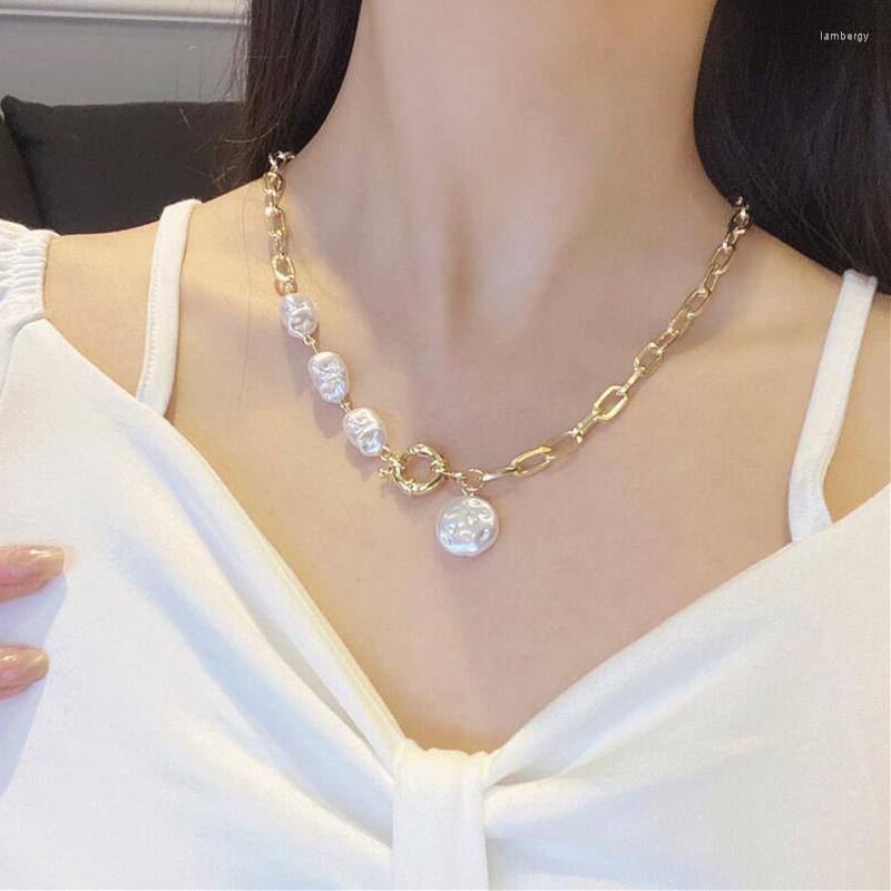 

Choker Pearl Pendant Gold Necklace For Woman Gothic Accessories Korean Fashion Jewelry Long Link Clavicle Chain Necklaces Party Gift