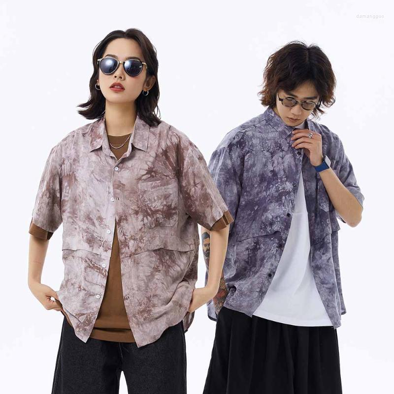 

Men's Casual Shirts Tie-dye Short Sleeve Aloha Shirt Mens Summer Hawaiian Lapel Beach Loose Thin Half-Sleeve Linen-cotton Men Men's, Blue