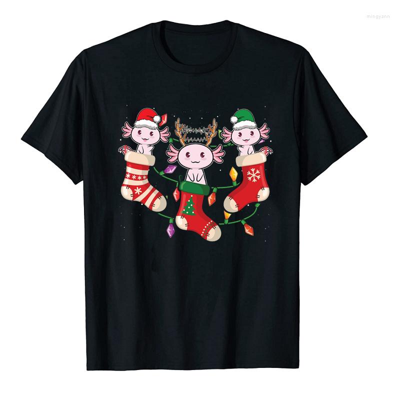

Men's T Shirts Christmas Axolotl Shirt Men Women Xmas Stockings Animal Lover Graphic Short Sleeve Mud Puppy Gift Funny Clothing, White
