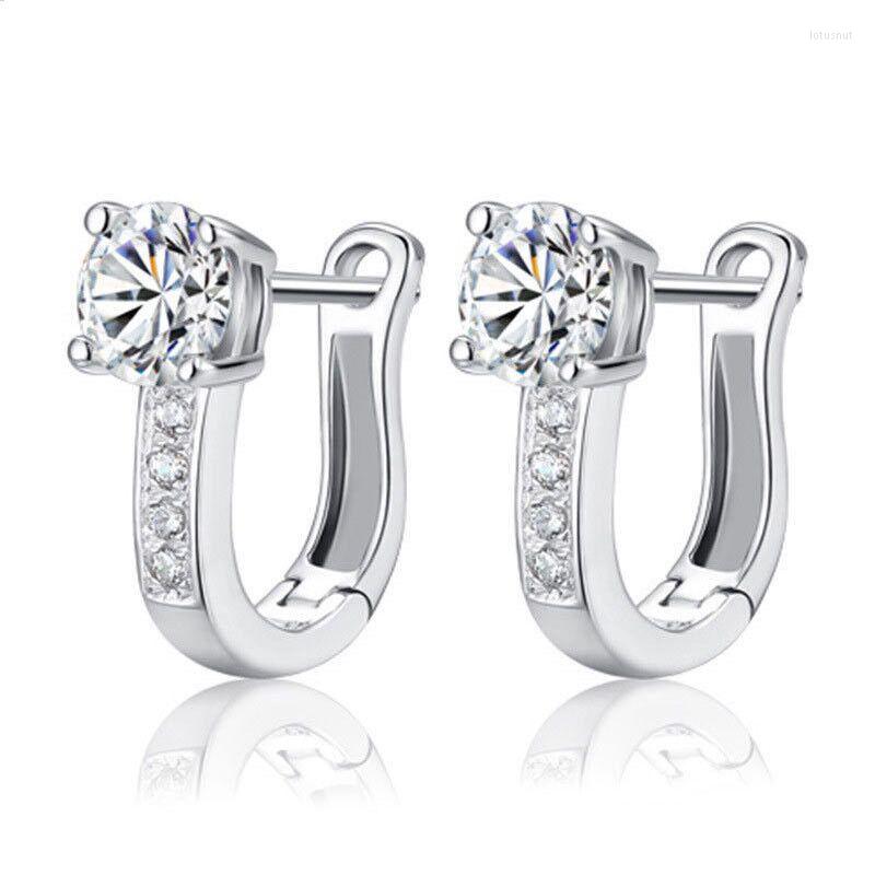 

Hoop Earrings Genuine Silver U-Shaped Zircon Small Flower For Women'S Charm Jewelry Gifts Romantic Gift Wholesale