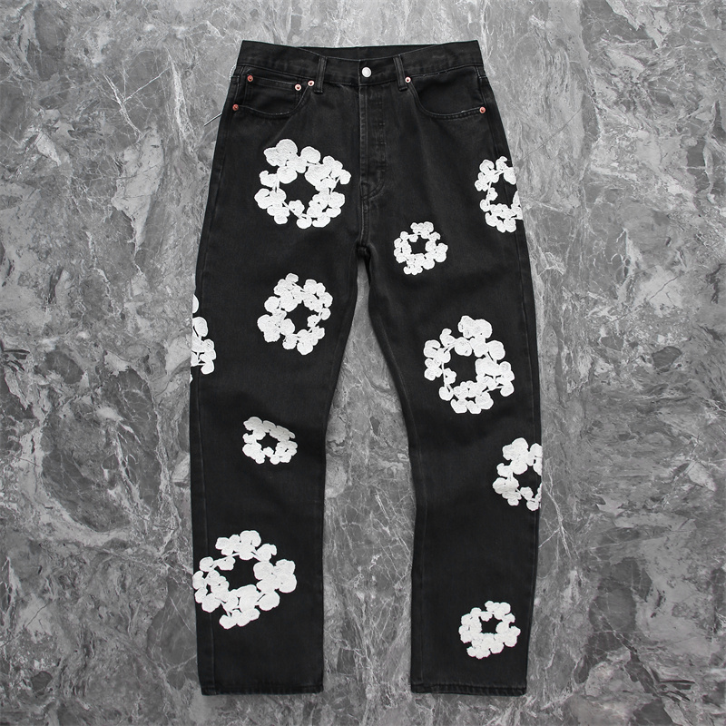 

Pants Heavy Jeans Embroidery Thick Washed Twisted Men's Women's 1 Black Denim, Brown