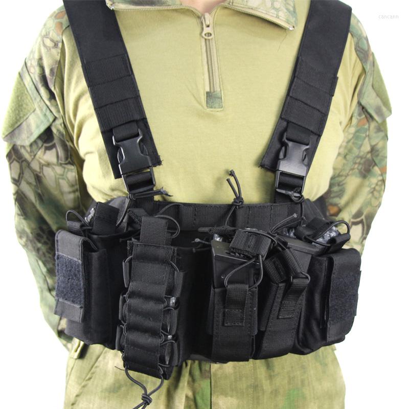 

Hunting Jackets Tactical Chest Rig Bag Molle Military Vest With Magazine Pouch Holster Functional Two Way Radio Waist, Black