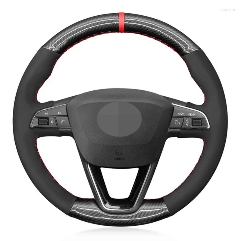 

Steering Wheel Covers DIY Black Suede Carbon Fiber Leather Car Cover For Seat Leon 2013-2022 Ibiza Alhambra Arona Ateca Tarraco Toledo