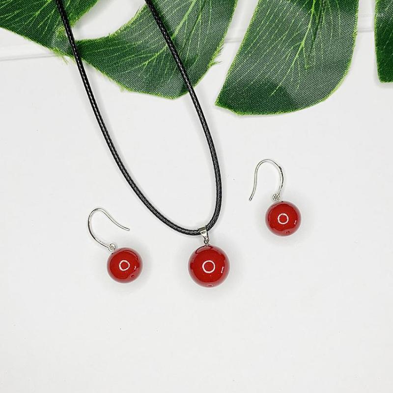 

Choker Trendy Boho Beads Necklace Earring For Women Charms Artificial Coral Short Rope Chain Clavicle Jewelry Accessories B522