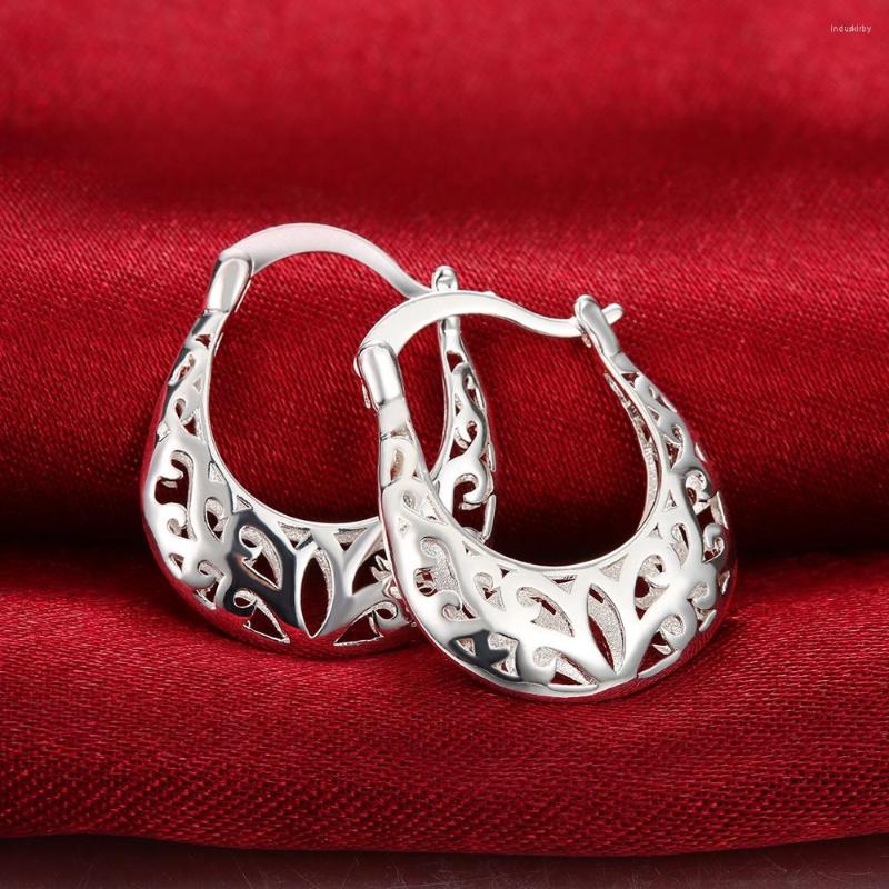 

Hoop Earrings 925 Sterling Silver Ethnic Hollow Flower For Women Mother Lover Gift Retro Elegant Fine Jewelry