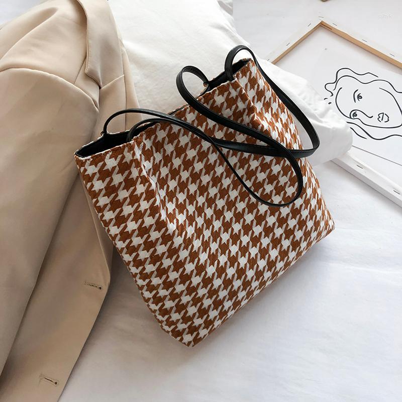 

Evening Bags 2022 Women's Handbags Female Shoulder Cloth Bag Shopper Canvas Houndstooth Tote Beach Convenience, Houndstooth black