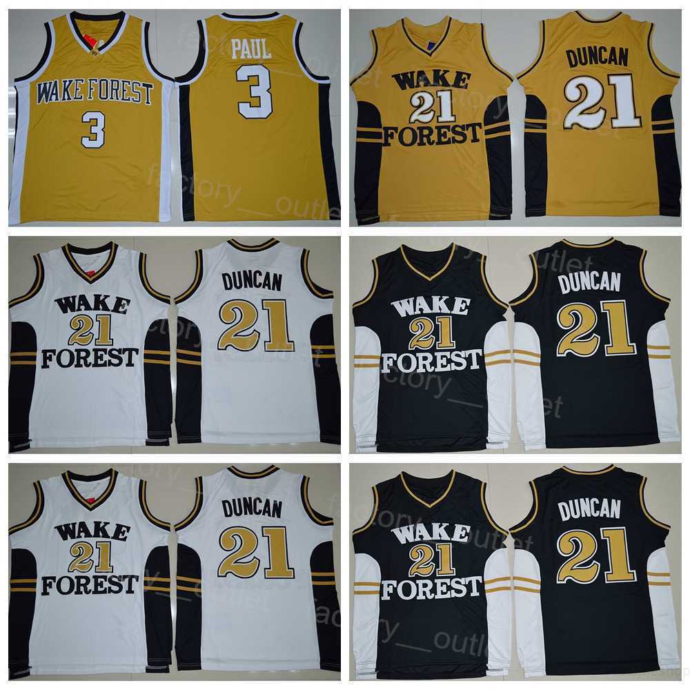

NCAA Basketball College Wake Forest Demon Deacons Jersey Tim Duncan 21 Chris Paul 3 University Breathable Team Black White Yellow Color For Sport Fans Pure Cotton
