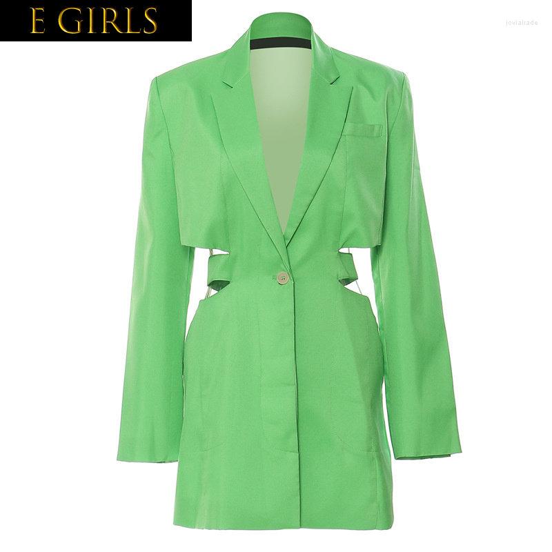 

Women' Suits J GIRLS 2022 Autumn Collection Notch Collar Single Button Hollow Out Waist Slim Green Long Blazer Women Backless Coat GF815
