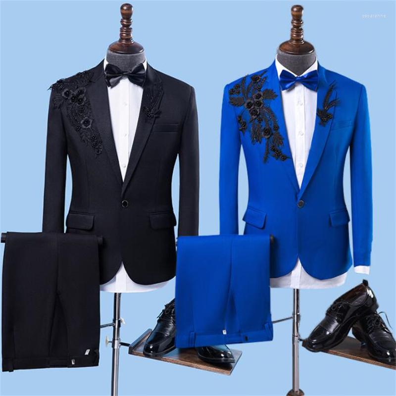 

Men' Suits Men Suit Set With Pants Wedding Blazers Ensemb Banquet Personality Master Of Ceremonies Host Formal Dress Trajes De Hombre Groom, Black