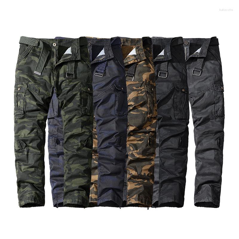

Men's Pants Pure Cotton Men Camouflage Military Casual Trousera Men's Loose Cargo Autumn Straight Multi-Pocket Man Trousers, Black