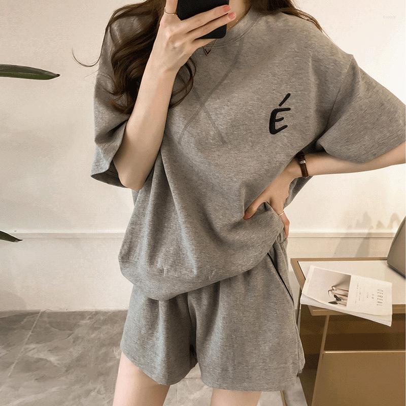 

Women's Shorts Women's Summer Sports Shirt Suits For Women Casual O Neck Short Sleeve T Shirts Matching Loose Wide Leg Elegant 2 Pieces, Gray
