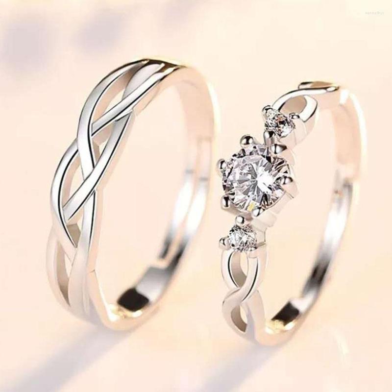

Cluster Rings 2PCS/Pair Classic Copper Plated Silver Adjustable Men Women Couple Engagement Zircon Lover Friend Gift Finger Jewelry
