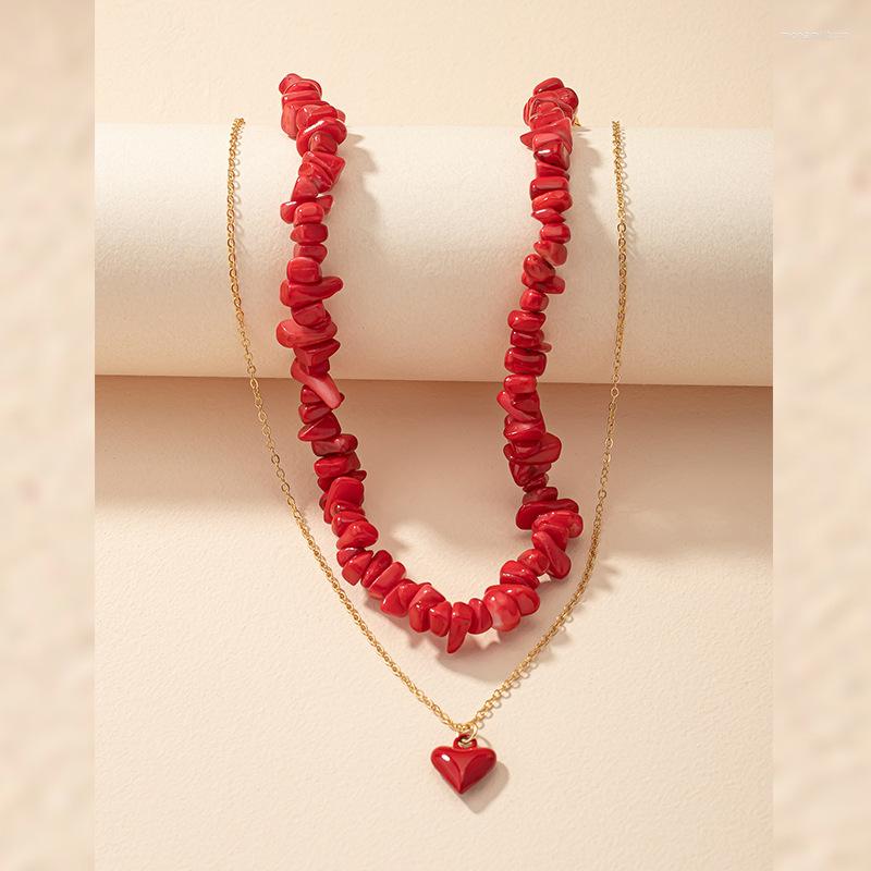 

Choker Bohemian Red Irregular Stone Necklace Heart Pendant Party Jewelry