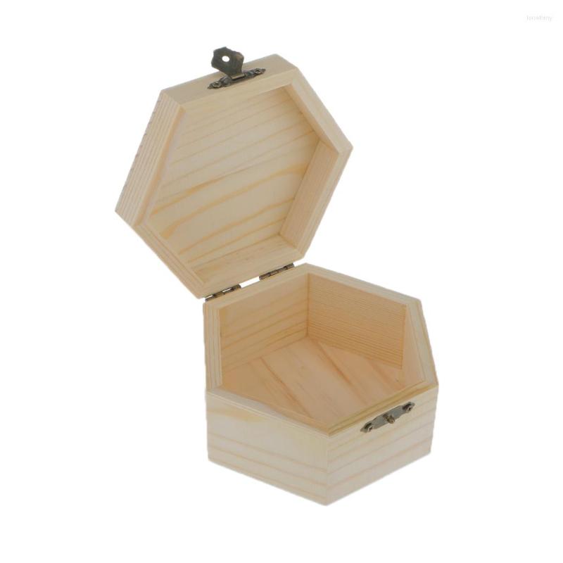 

Jewelry Pouches Unpainted Plain Hexagonal Wooden Box Trinket Chest Gift