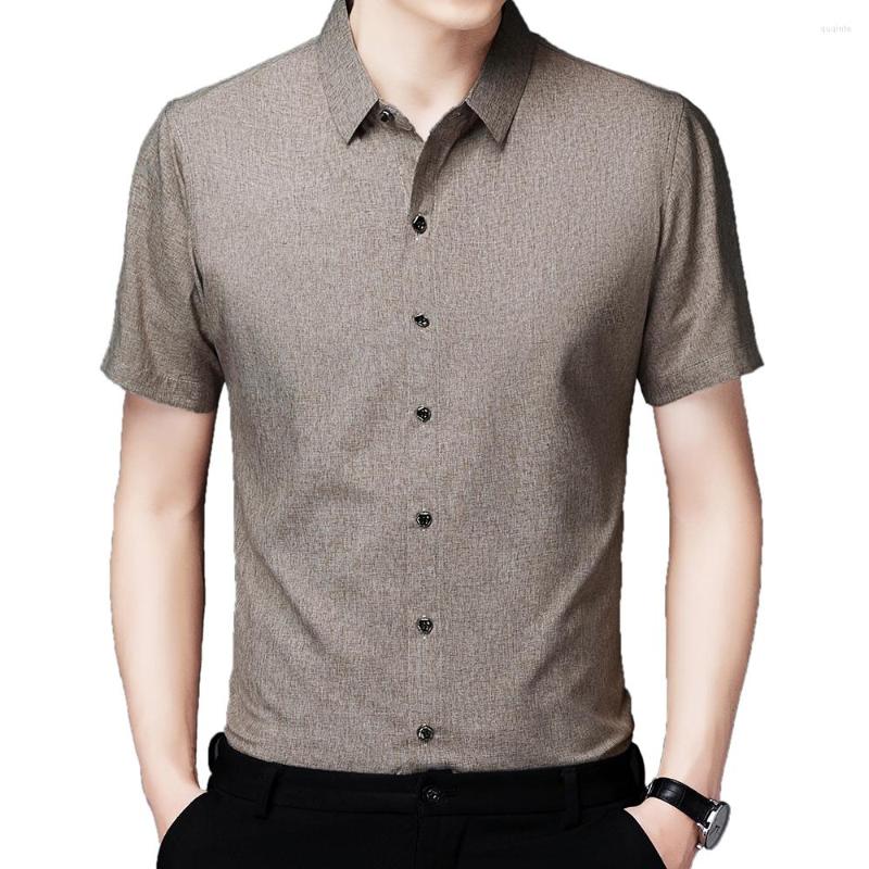 

Men's Casual Shirts 2022 Designer Solid Mens For Men Clothing Korean Fashion Summer Short Sleeve Shirt Luxury Dress Clothes Jersey 723, Beige