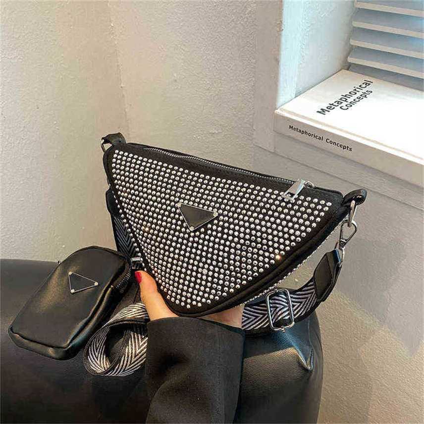 

Children's mother's triangle bag women's 2022 new full diamond sling one shoulder versatile cross Purses, Silver