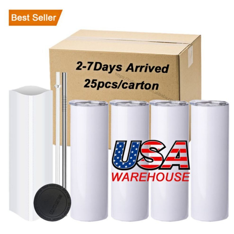 

USA Warehouse 25pc/carton STRAIGHT 20oz Sublimation Tumbler Blank Stainless Steel Mugs DIY Tapered Vacuum Insulated Car Coffee 2 Days Delivery t1030, White
