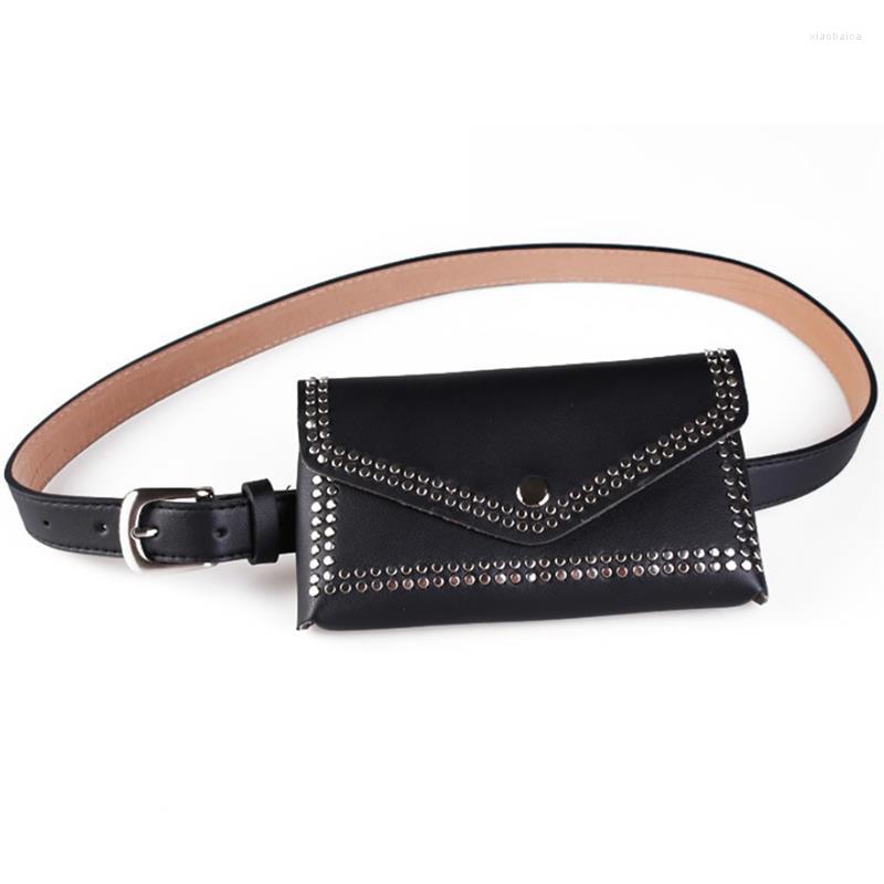 

Waist Bags 2022 Fashion Rivet For Women Belt Bag Female PU Leather Crossbody Shoulder Small Phone Women's, Black