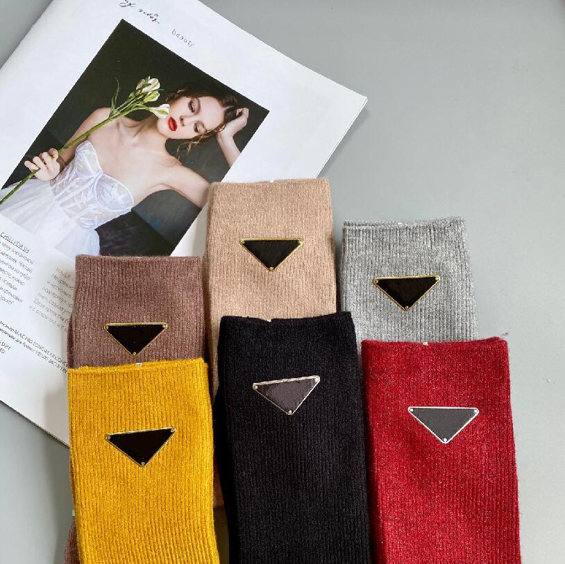 

Autumn Winter Designer Pra Cashmere Socks Three-dimensional Triangle Women's Thick Soft Warm Middle Tube Sock, Black
