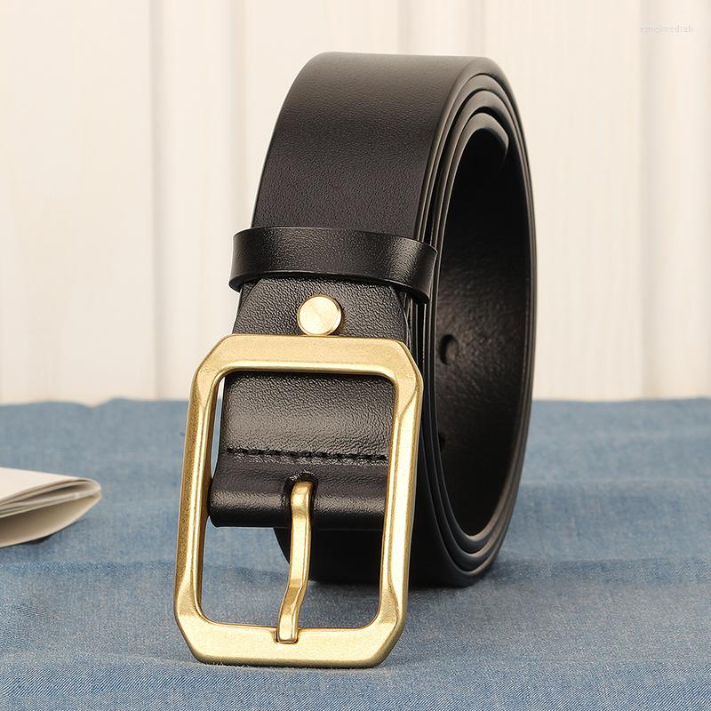 

Belts 3.8cm Belt Male Leather Copper Buckle Handmade First Pure Cowhide Retro All-match Casual Jeans Soft Coffee Black Luxury