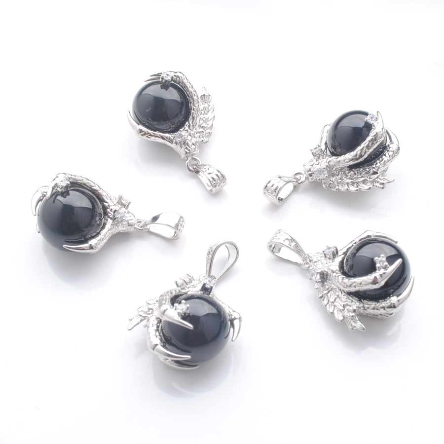 

Natural Stone Obsidian Pendants Round Ball Bead Dragon Claw Crystal Reiki Chakra Women Dangle Pendant Gift N3112