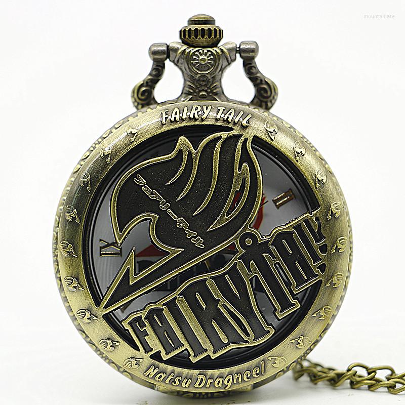 

Pocket Watches Retro Bronze Japan Anime Natsu Dragneel Quartz Watch Men Women Pendant Necklace Cartoon Gift