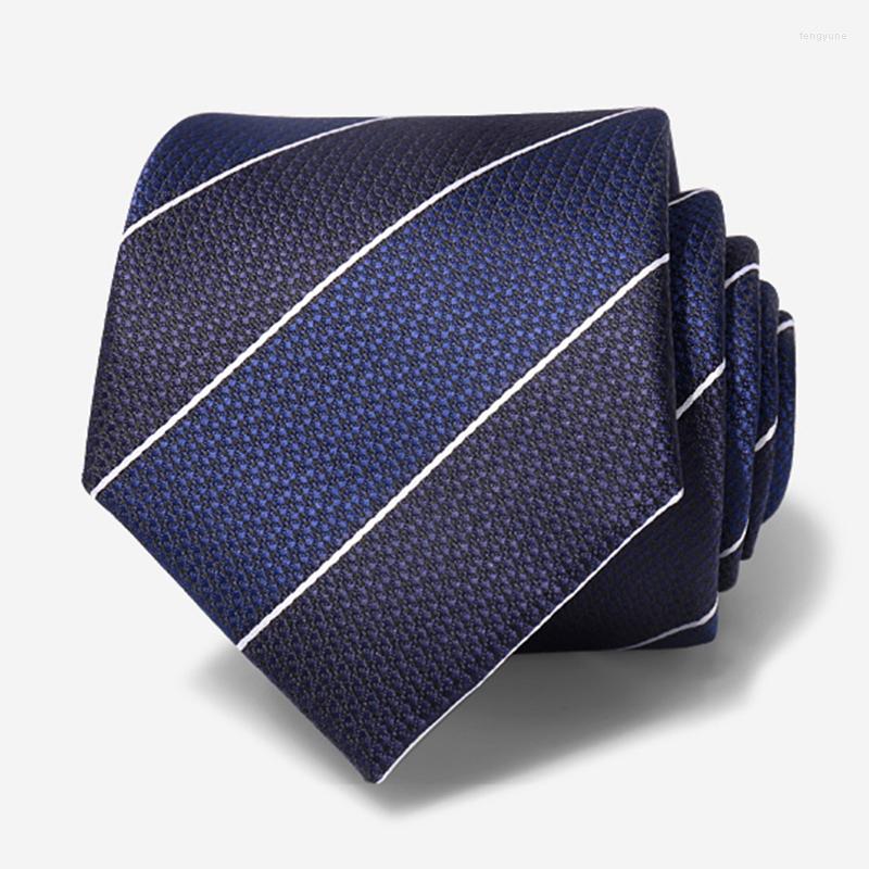 

Bow Ties Top Quality Designers Brands Fashion Business 8cm Wide For Men Polyester Silk Striped Necktie Party Wedding Gift Box