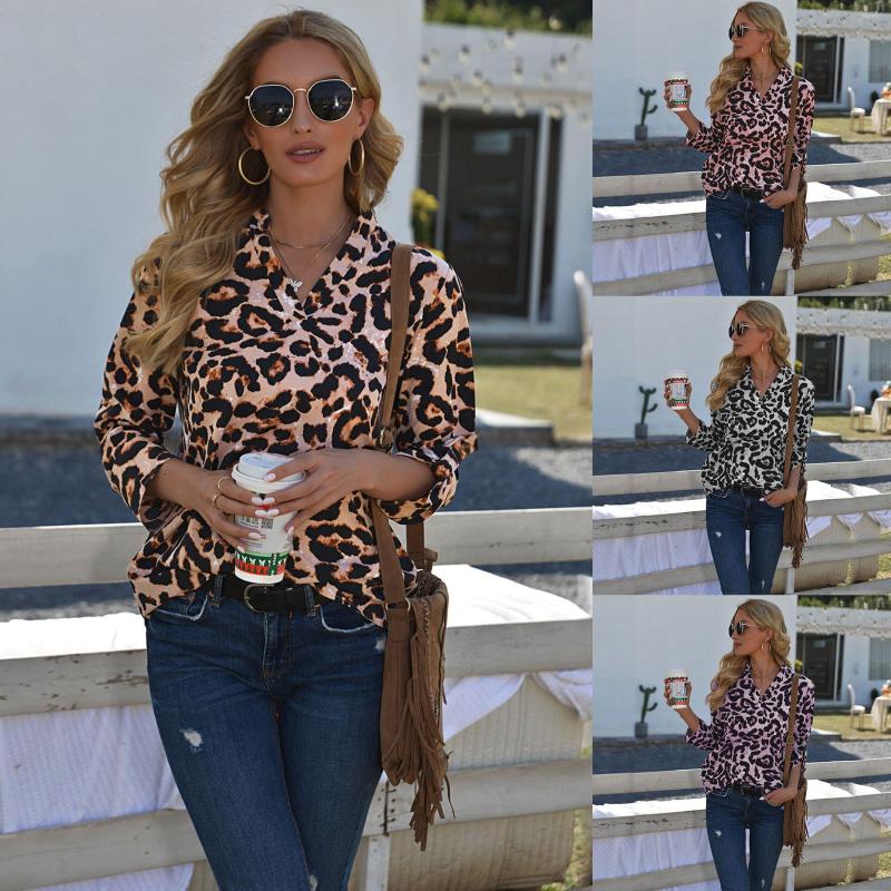 

Women' Blouses Women Blouse Leopard Print V Neck Fashion Shirts Female Long Sleeve Causal Loose Office Lady Top Blusas Mujer Spring Autumn, Purple