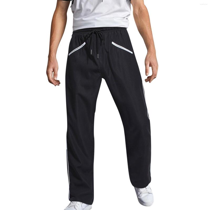 

Men' Pants Men' Casual Sports With Pockets Jogging Waisted Trousers Fitness Mid Striped, Black