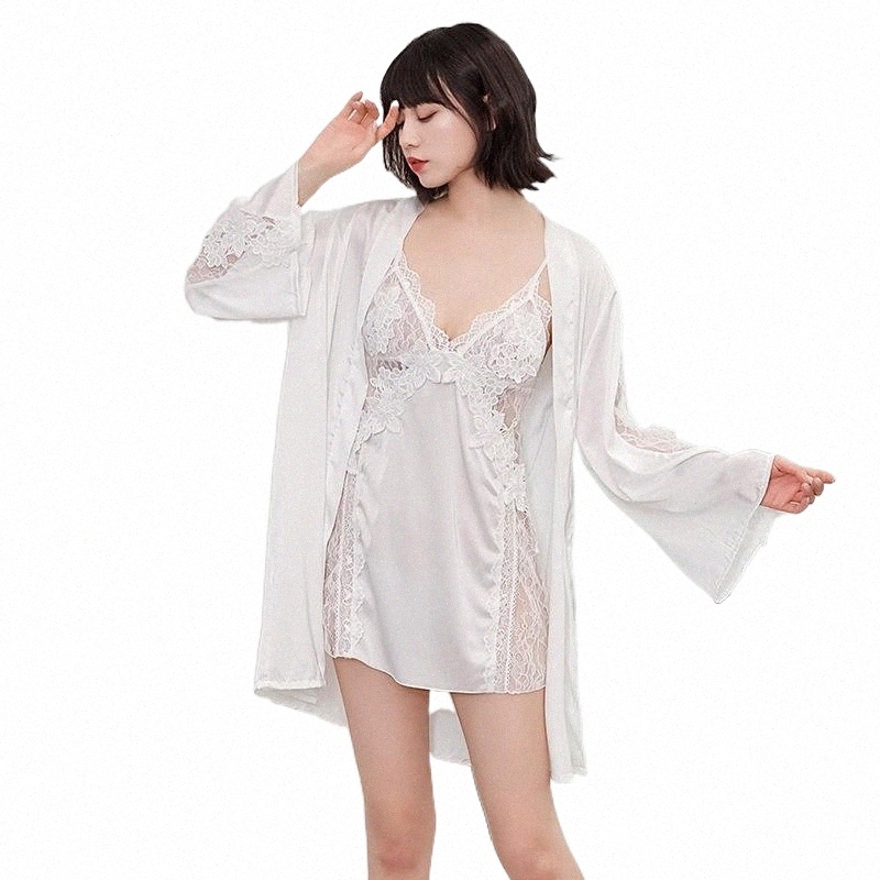 

white Sexy 2PCS Robe Gown Sets Lace Womens Nighty Bathrobe Suspender Hollow Out Sleep Dress Suit Home Wear Intimate Lingerie1 l71B#, Burgundy