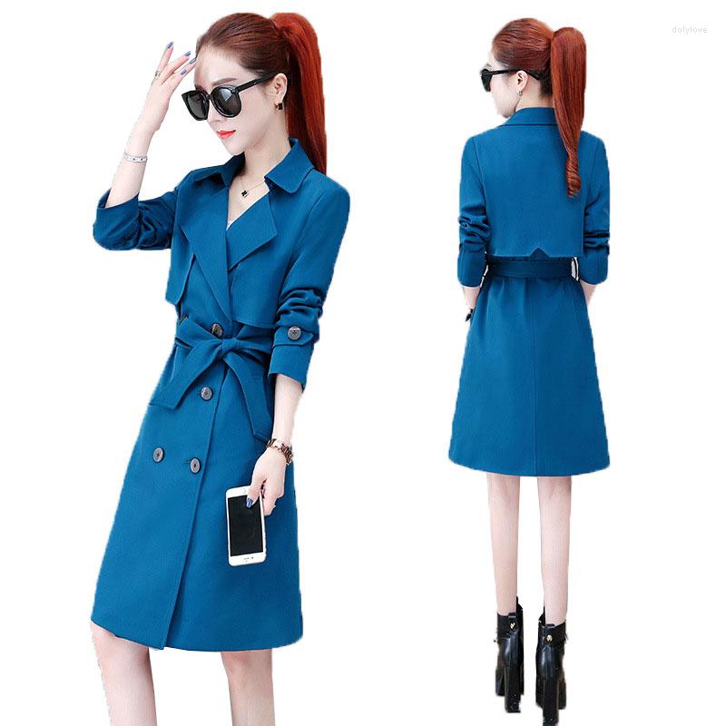 

Women' Trench Coats Women Double Breasted Coat 2022 Female Spring Autumn Windbreaker Fashion Casual Tops Lady B 668, Blue