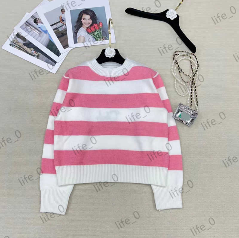 

Fashion Womens Sweaters Casual Joker Tops Wide Stripe Printed Back Knitwears Regular Round Neck Pullover Sweater Warm Brand Designer Woman Cardigan 1970, 11 blue
