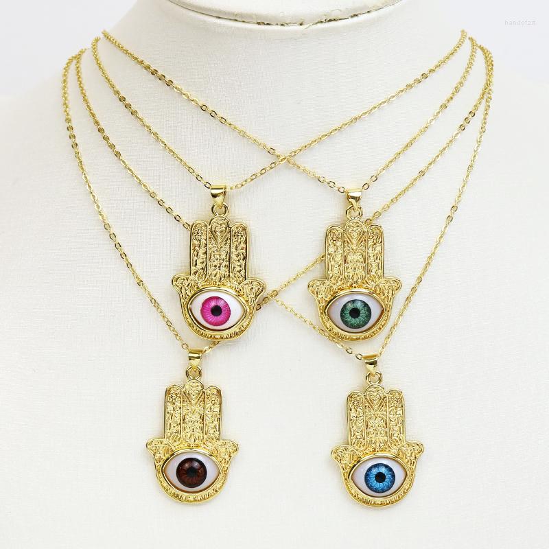 

Pendant Necklaces 10 Pcs Hamsa Necklace Mix Color Eyes Gold Jewelry Chain Fashion