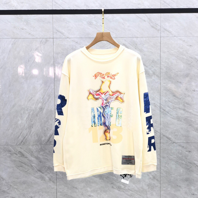 

22FW Spring Summer USA Collaborate Jesus Tee High Street Inside Out Long Sleeve Logo Women Mens Fashion Cotton Tshirts T shirt, Beige