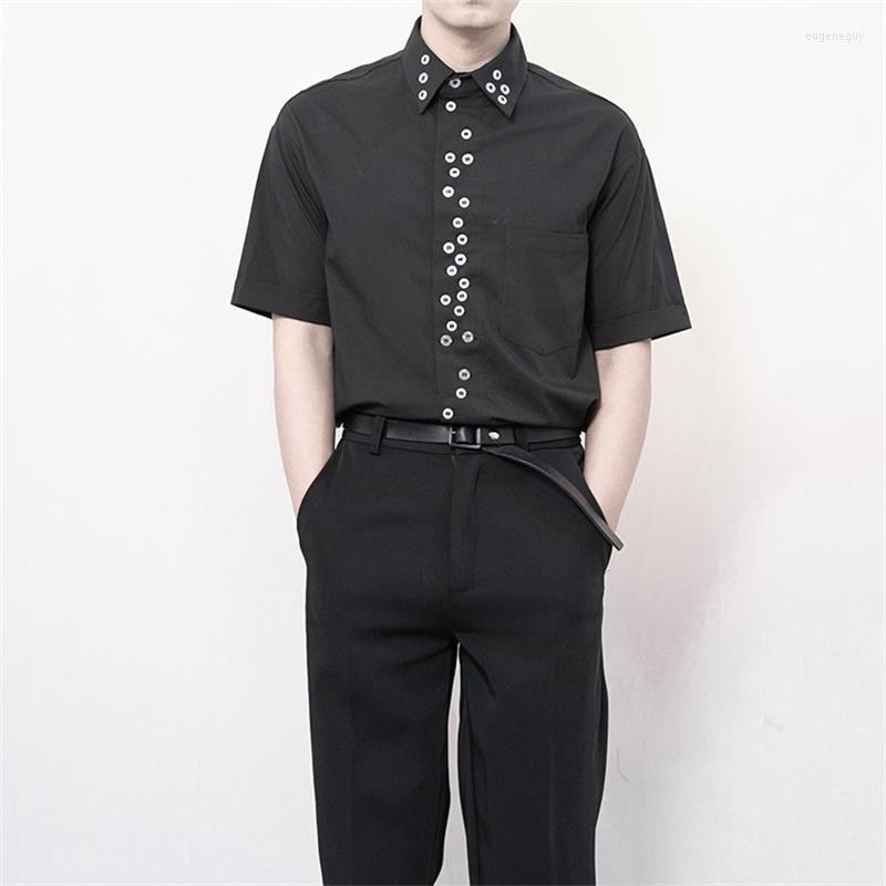 

Men' Casual Shirts Men' Yamamoto 2022dm Style Shell Hemmed Multi Button Fashion Loose Short Sleeve Shirt, Black