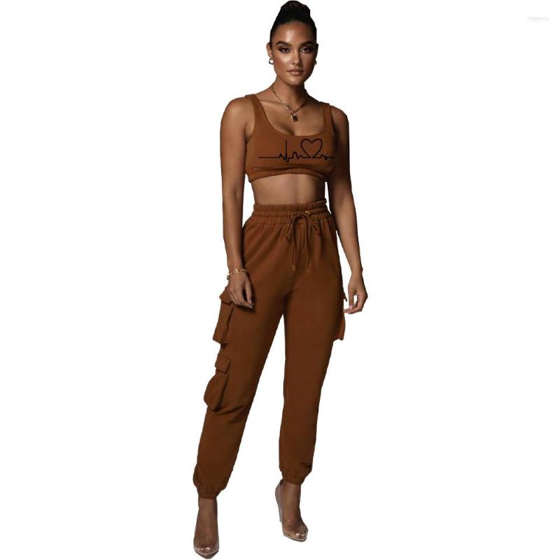 

Women' Two Piece Pants Printed Multi Pocket Tank Top Fashion Casual Suit Women, Black