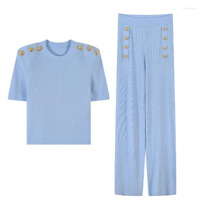 

Women' Two Piece Pants Women Knitting Casual Sets Short Blouse Loose Trousers Quality Stretchy Fashion 2 Pieces Suits, White top