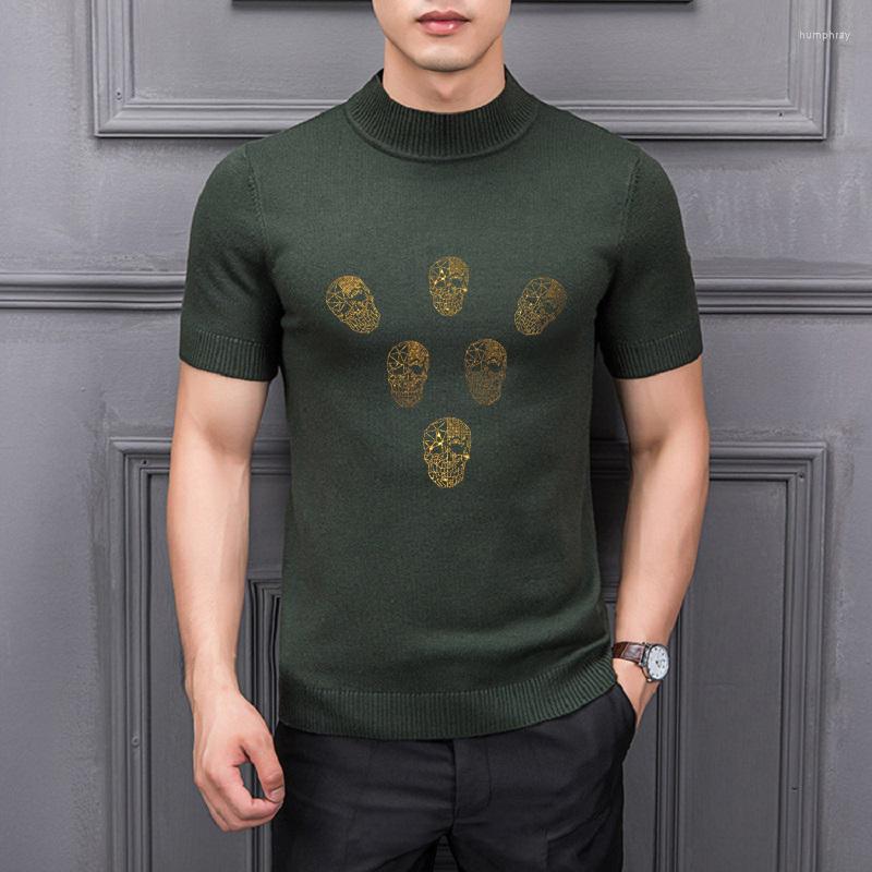 

Men's Sweaters Fashion Brand Diamond Skull Men's Short Turtleneck Sweater Slim Korean Luxury Knit Pullover, As shown asian size