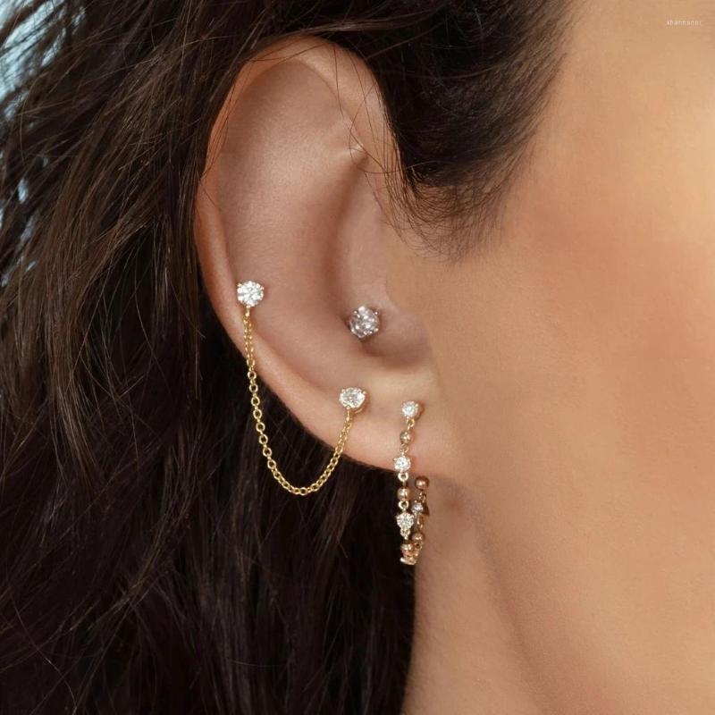 

Stud Earrings Ear Piercing Double Gold Color Long Chain Crystal For Women Female Fashion Cartilage Brincos 2022