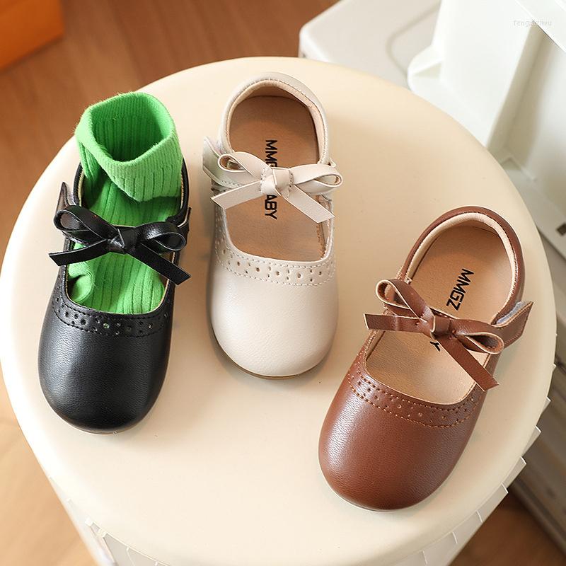 

Flat Shoes Kids Children's Casual Sandals Girls Brown Princess Bow PU Leather Non-Slip Hollow Soft Bottom Loafers, Black